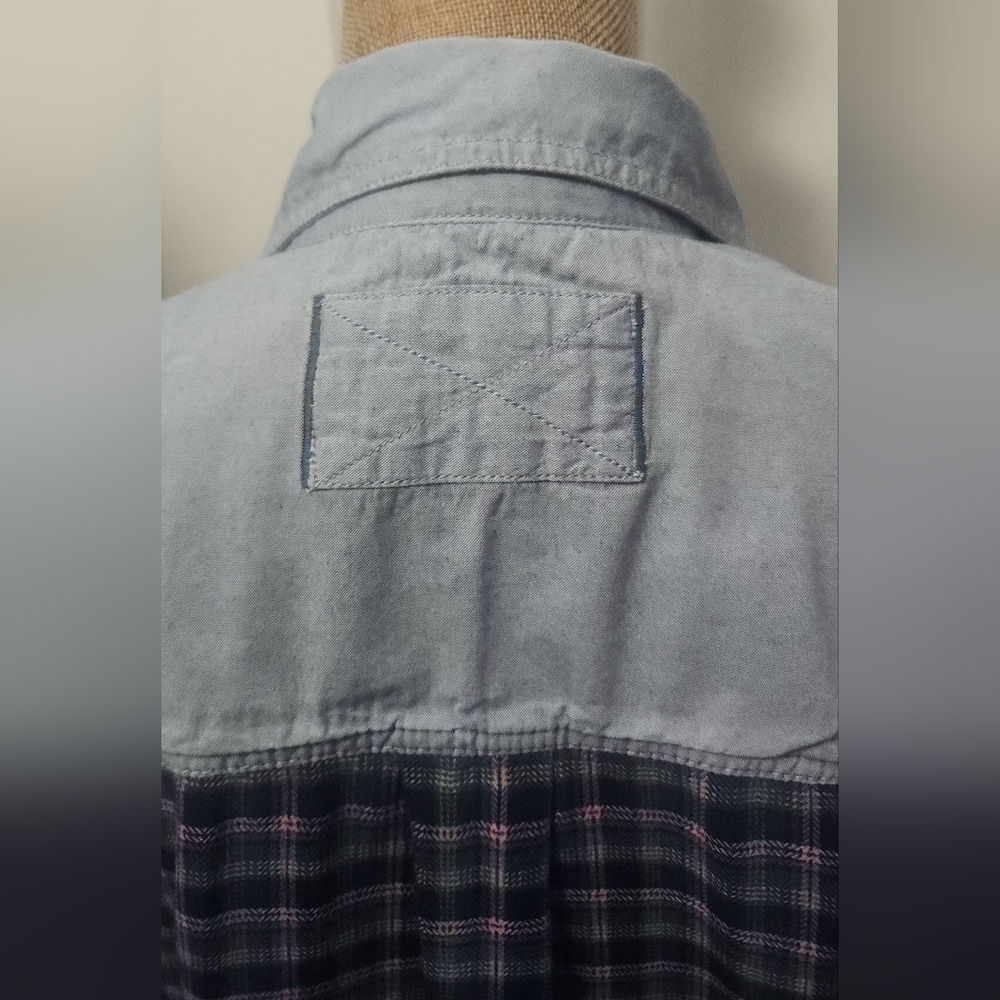 We The Free Blue Argyle Plaid Patchwork Chambray … - image 6